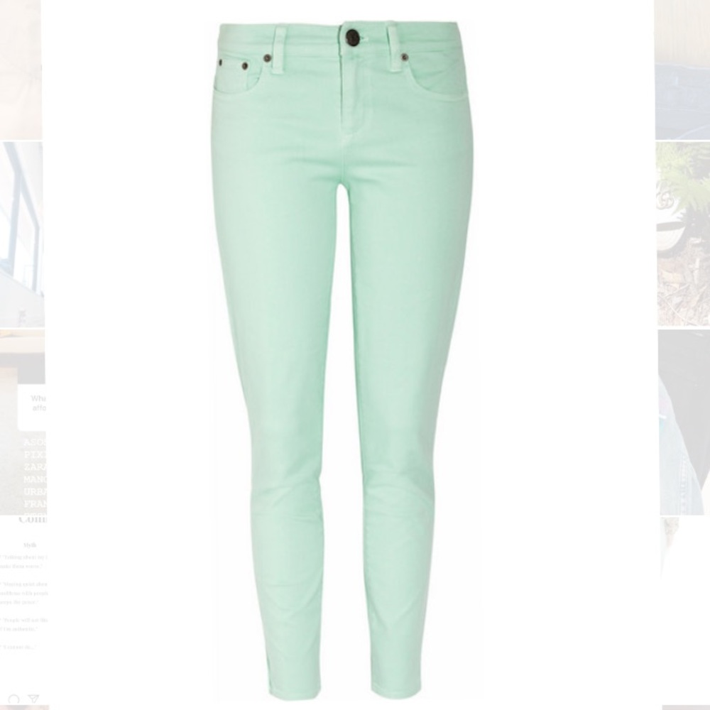 J. Crew Toothpick mint-green Ankle Jeans